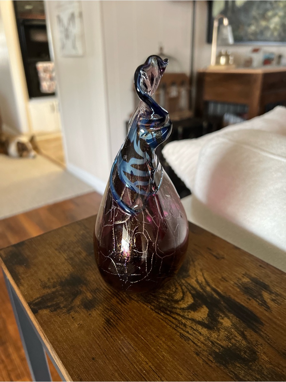 Handcrafted Iridescent Teardrop Art Glass Vase - Picture 4 of 5
